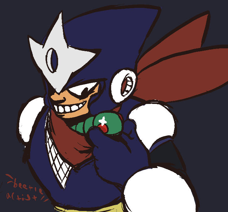 a chibi styled clay figure of strike man it sits on a wooden desk